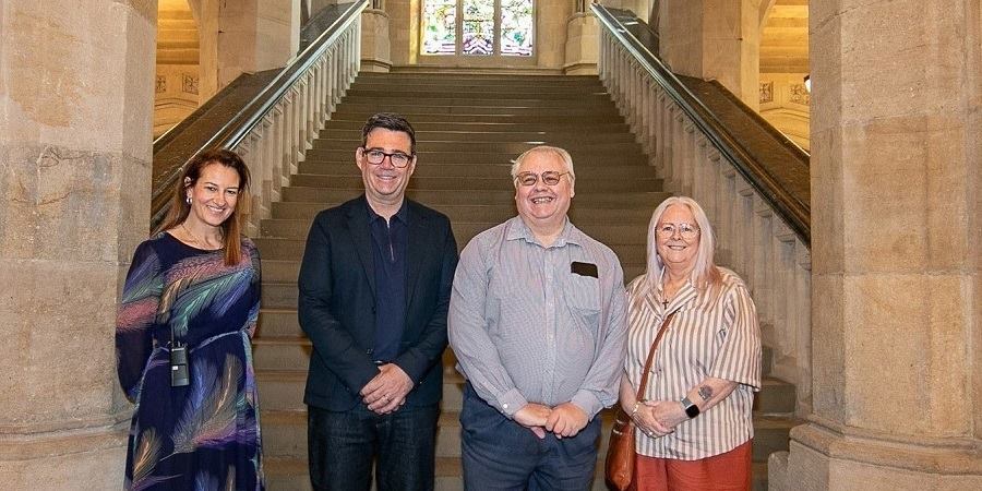 Caroline Storr, Greater Manchester Mayor Andy Burnham, Councillor Neil Emmott and Councillor Sue Smith.