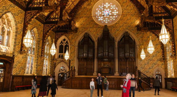 Visitors exploring Rochdale Town Hall .