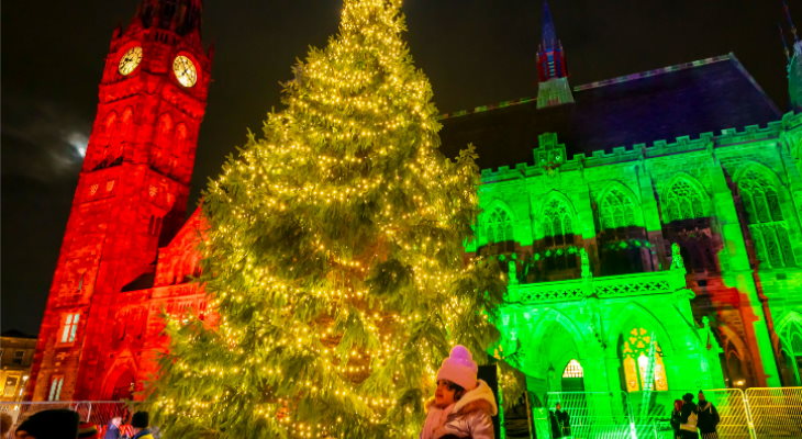 Rochdale Town Hall and Christmas tree.