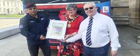 Darren Wright, with Councillors Janet Emsley and Neil Emmott.