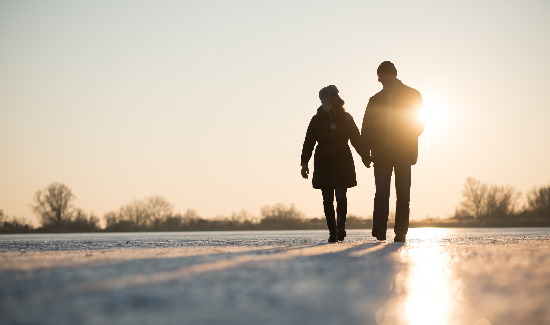 A couple walking on a winter's day.