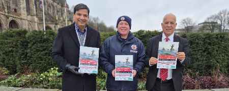 Councillor Faisal Rana, Watch Manager Andy Dunham and Councillor Daalat Ali.