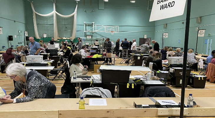 Counting hall for local elections.
