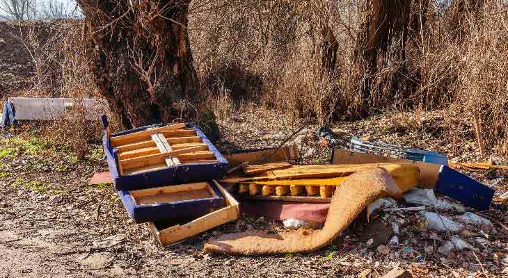 Fly-tipped rubbish in a beauty spot.