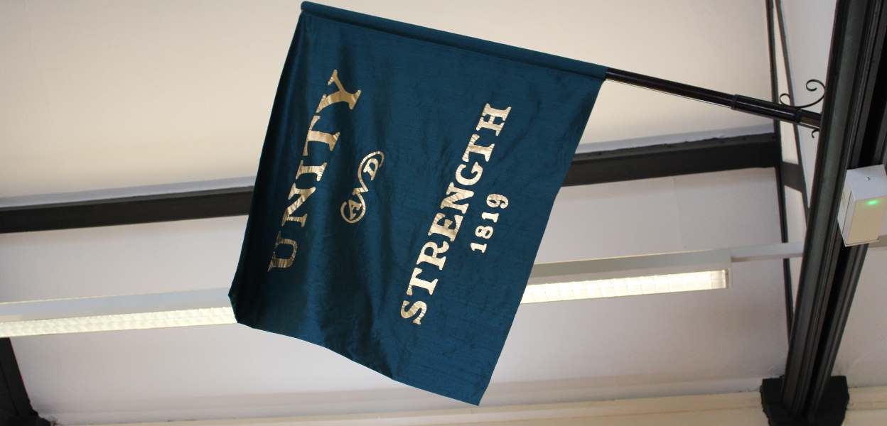 Replica banner in Middleton Library.