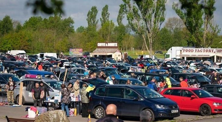 Shoppers at a busy Bowlee Car Boot Sale and Market.