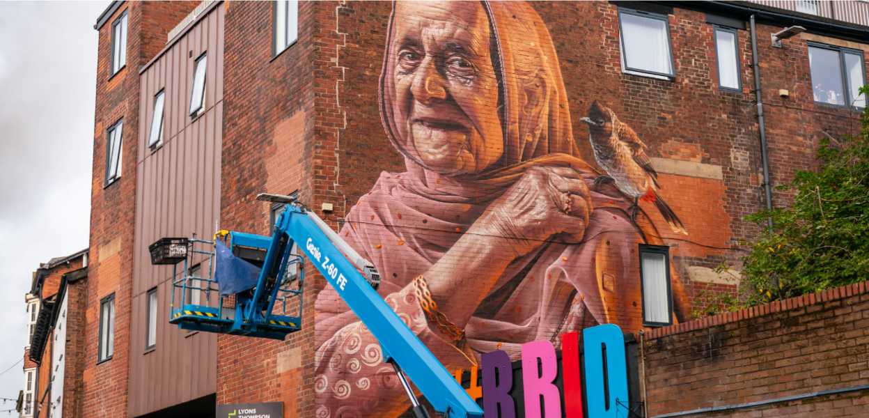 Mural overlooking Bank Steps in Rochdale.