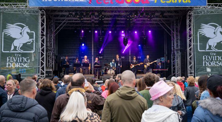 Crowds watching the Feel Good festival.