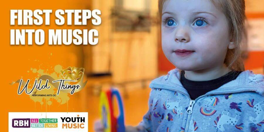 First Steps into Music, Wild Things logo, Rochdale Boroughwide Housing logo, Youth Music logo.