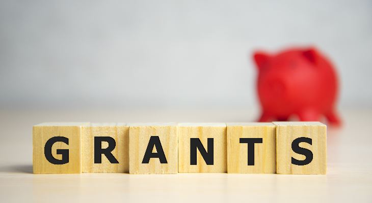 A line of wooden blocks spelling out, grants.