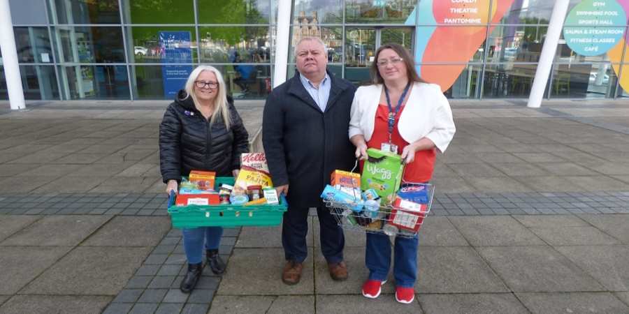 Councillors Sue Smith, Neil Emmott and Rachel Massey at Middleton Arena.