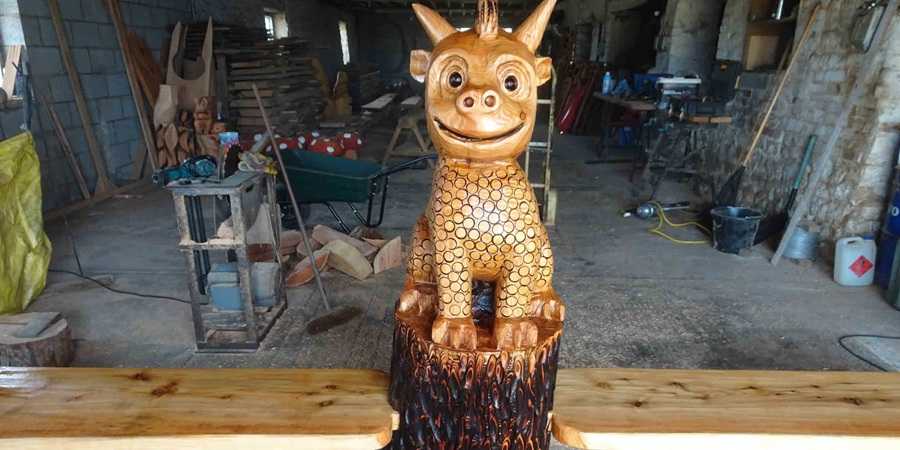 Carved bench.
