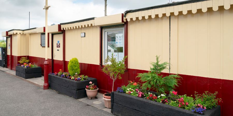 A floral display at the East Lancashire Railway station in Heywood.