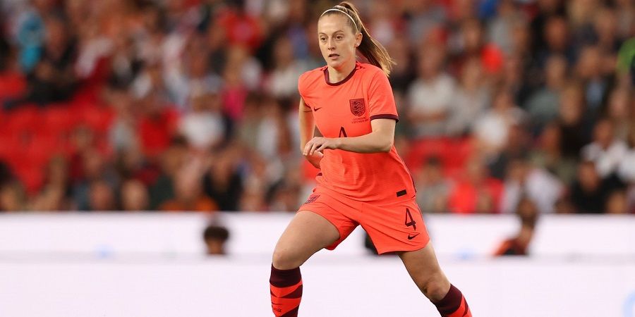 England midfielder Keira Walsh playing football.