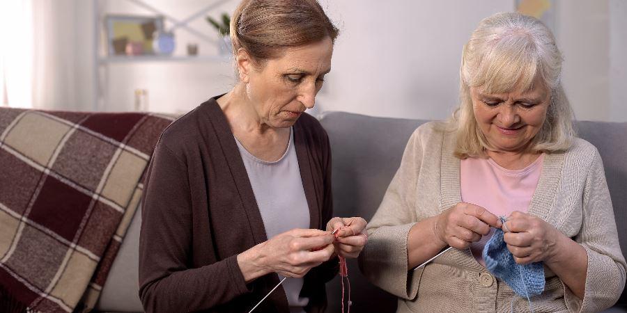 2 women knitting.