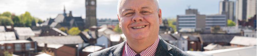 Council leader Neil Emmott on the roof of Number One Riverside.