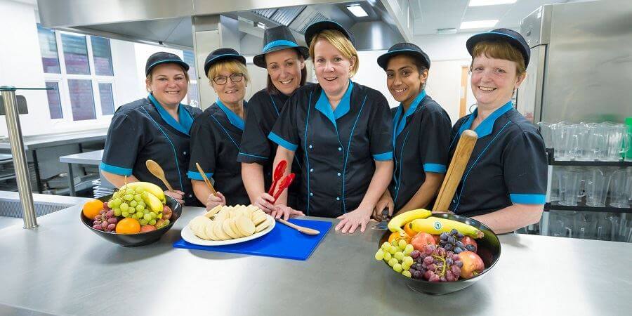 Dinner ladies at Lowerplace Primary School.