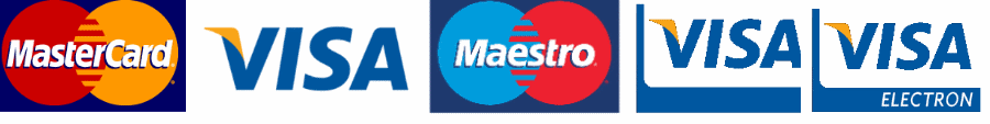 Logos for Mastercard, Visa, Maestro, Visa, Visa Electron.