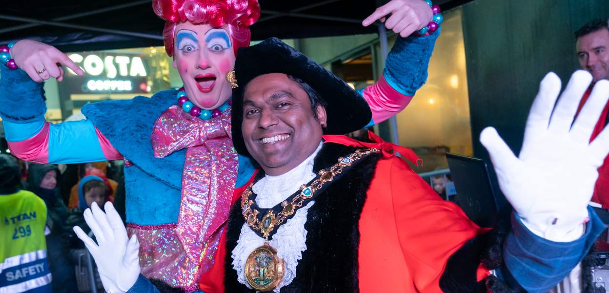 Mayor of Rochdale, Councillor Ali Ahmed with Dame Dolly.