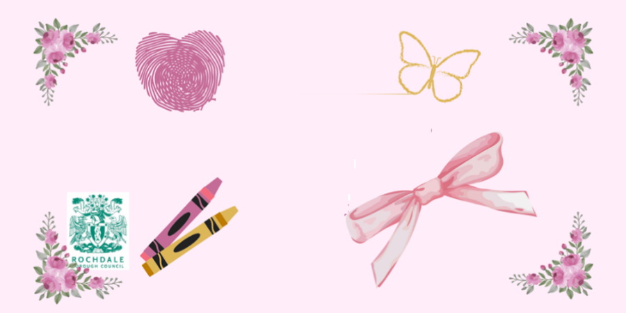 Illustrated butterflies.