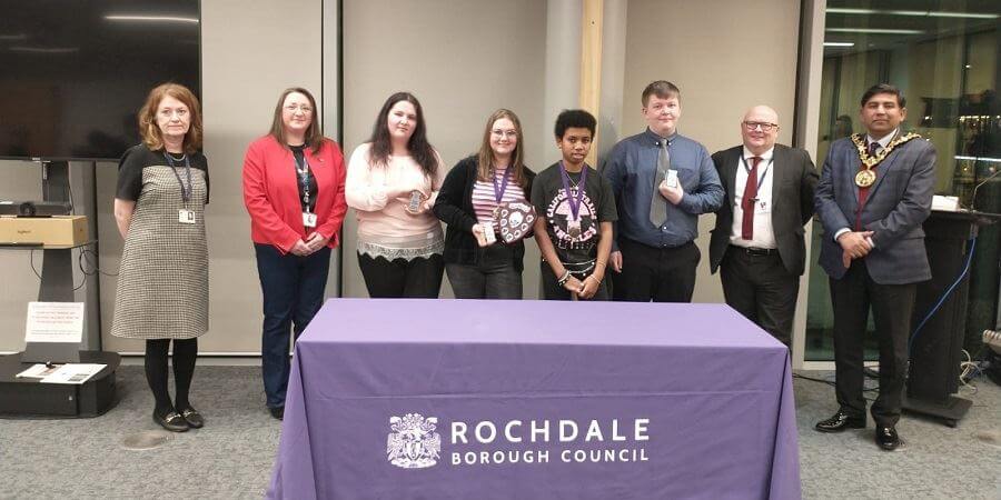 Councillor Rachel Massey and the Mayor of Rochdale with the candidates for Heywood and Middleton.