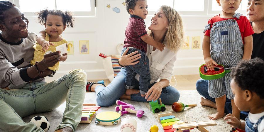 Parents and toddlers at a play group.