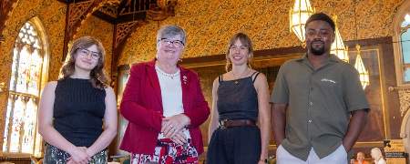 Sasha Mostafa, mayor councillor Janet Emsley, Rochdale&rsquo;s poet laureate Sammy Weaver, and Alende Amisi.