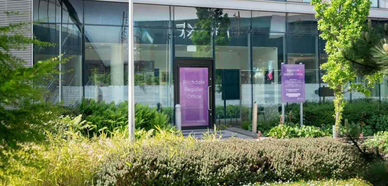 Front door of Rochdale Register Office.