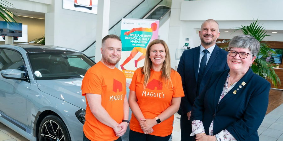 From left to right: Tom Hall; Laura Tomlinson; both from from Maggie’s Manchester, one of the official charities; Councillor Janet Emsley; and Scott Cunningham, head of business at Williams BMW Rochdale.