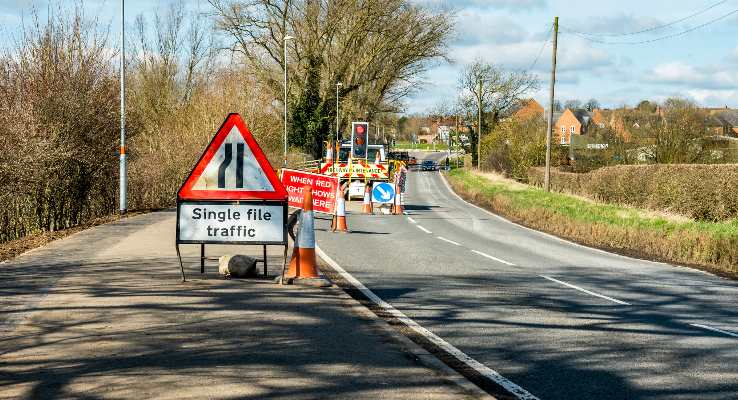 Roadworks on a country road.