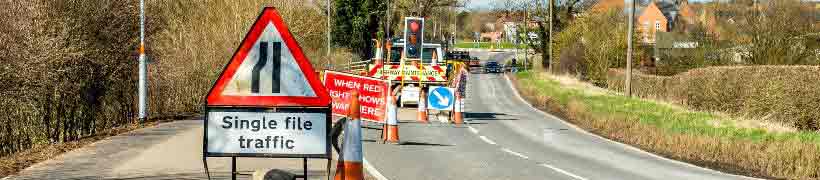 Roadworks set up on one lane of a road.