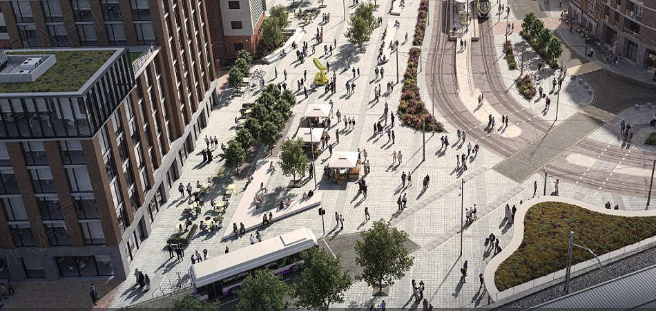 Artist impression of the redeveloped area around Rochdale Railways Station.