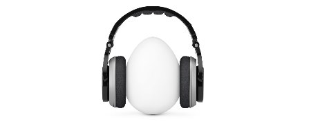 Egg wearing headphones.