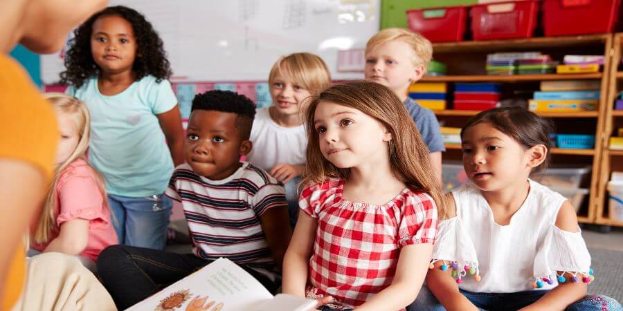 A story being read to a group of young children.