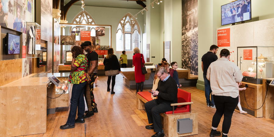 Visitors to the new welcome gallery at the town hall.