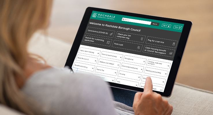 A customer viewing the council website on a tablet.