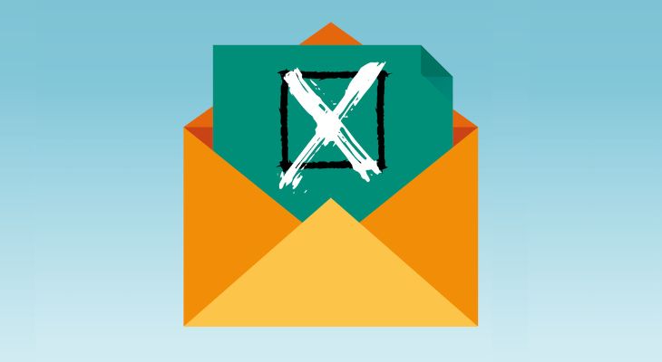 An envelope with an x sign on it.