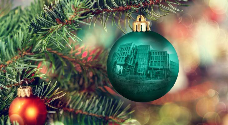 Number One Riverside reflected in a bauble.